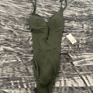 Olive Green Ribbed Swimsuit by shade shore size L